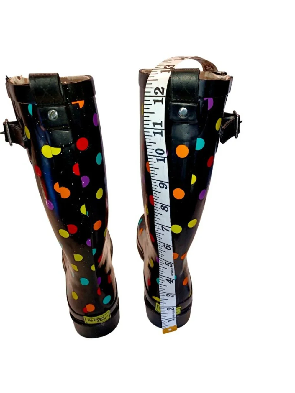 Rain Boots Black Polka Dots Waterproof Rubber Buckle Western Chief Womens Size 6